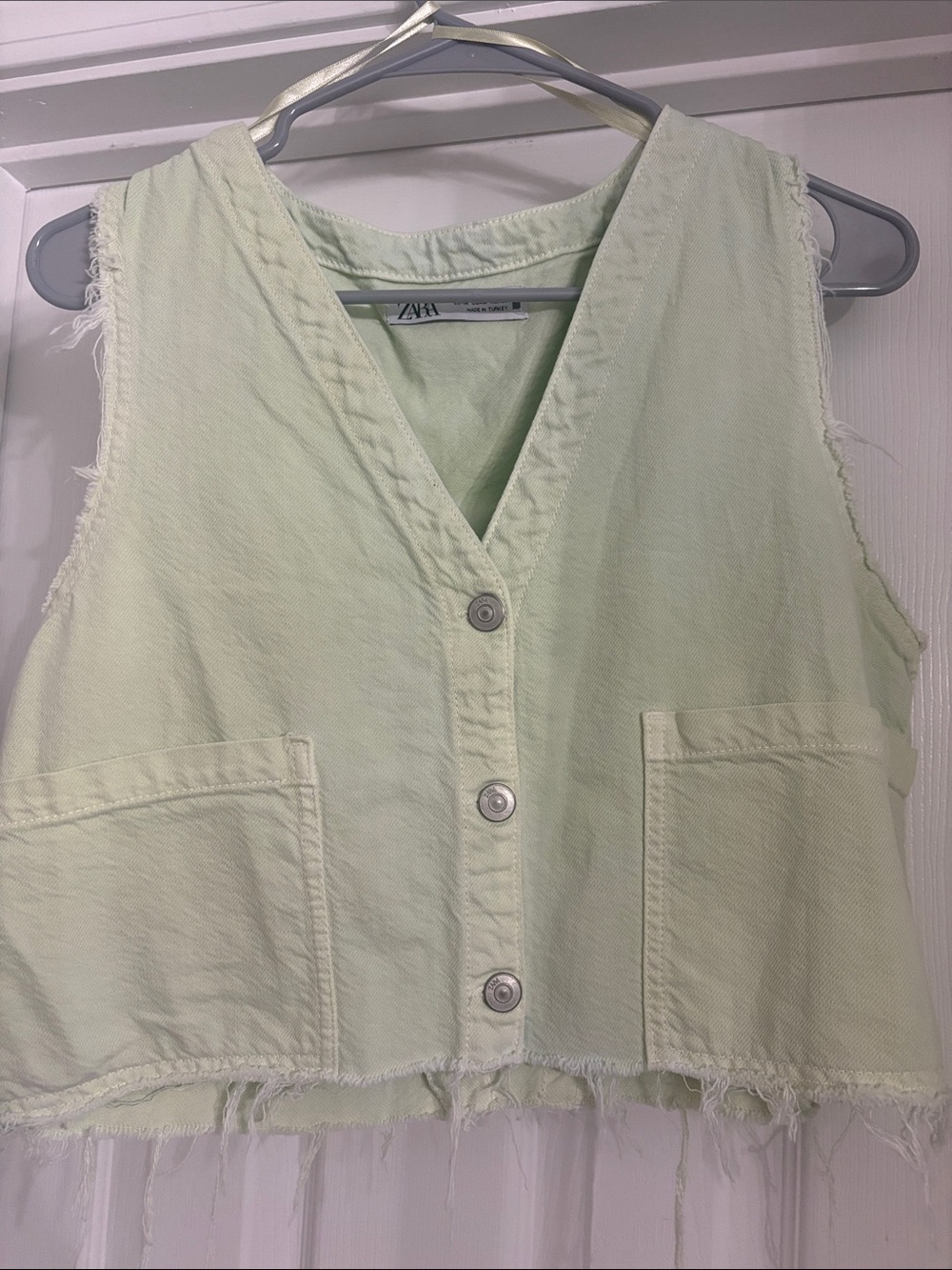 ZARA Pale Mint Button-Front Cropped Vest